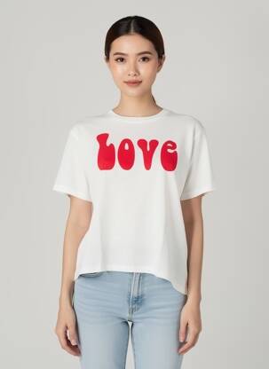 Tricou serigrafie flockată mâneci scurte alb FIVE femeie