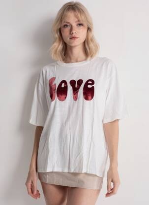 Tricou serigrafie flockată mâneci scurte alb FIVE femeie