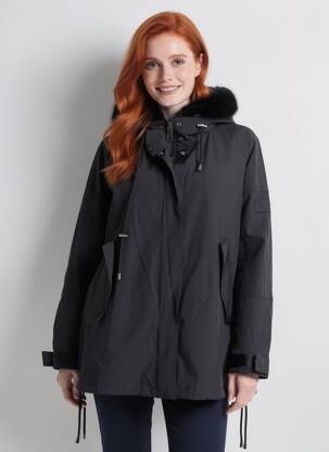Parka finisaj interior blană sintetică cu glugă negru FIVE femeie