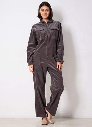Salopetă-pantalon închidere cu nasturi pe față mâneci lungi gri MODETROTTER femeie