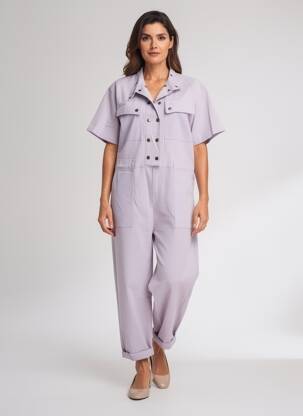 Salopetă-pantalon guler de bluză mâneci scurte violet HOD femeie