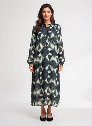 Rochie lungă imprimeu fantezie mâneci lungi negru HOD femeie