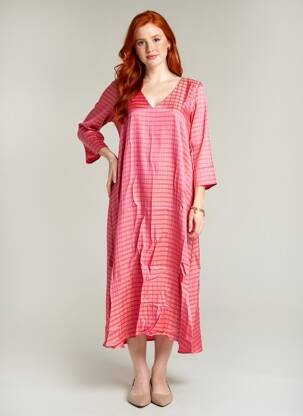 Rochie lungă croială fluidă mâneci 3/4 roz MODETROTTER femeie