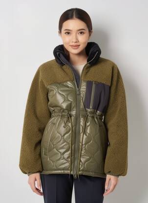 Geacă matlasată buzunare fără glugă verde OOF WEAR femeie