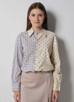 Cămașă imprimeu floral mâneci lungi bej ROSEANNA femeie