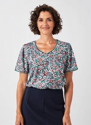 Tricou guler în v mâneci scurte albastru GEVANA femeie