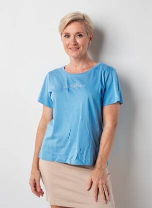 Tricou serigrafie cu strasuri mâneci scurte albastru GEVANA femeie