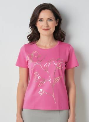 Tricou serigrafie mâneci scurte roz GEVANA femeie