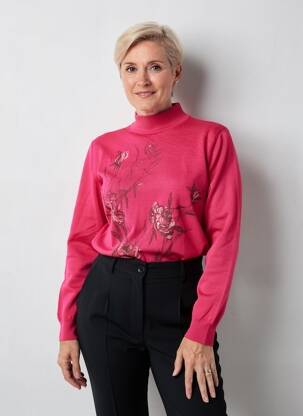 Pulover strânsă pe partea de jos mâneci lungi roz GEVANA femeie