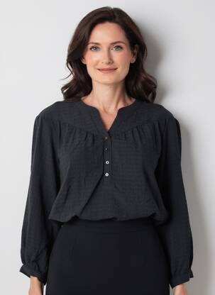 Bluză țesătură poplin mâneci lungi negru GEVANA femeie