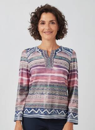 Tricou imprimeu fantezie mâneci lungi albastru GEVANA femeie