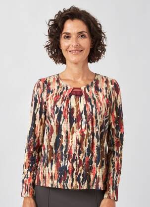 Tricou imprimeu fantezie mâneci lungi bej GEVANA femeie
