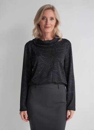 Tricou imprimeu fantezie mâneci lungi negru GEVANA femeie