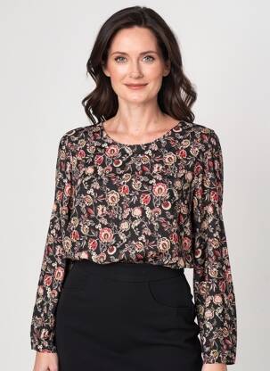 Tricou imprimeu fantezie mâneci lungi negru GEVANA femeie