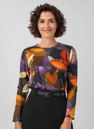 Tricou imprimeu fantezie mâneci lungi portocalie GEVANA femeie