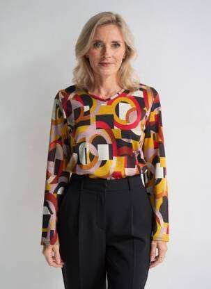 Tricou imprimeu fantezie mâneci lungi roșu GEVANA femeie