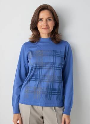 Pulover croială cambrată mâneci lungi albastru GEVANA femeie