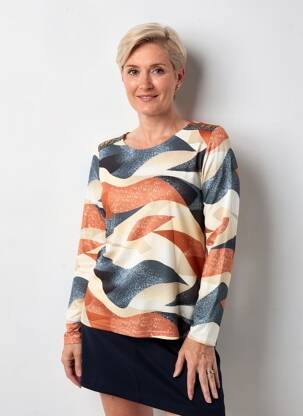 Tricou imprimeu fantezie mâneci lungi portocalie GEVANA femeie
