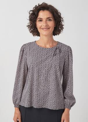 Tricou imprimeu fantezie mâneci lungi albastru GEVANA femeie