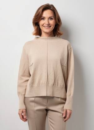 Pulover țesătură melanj mâneci lungi bej GEVANA femeie