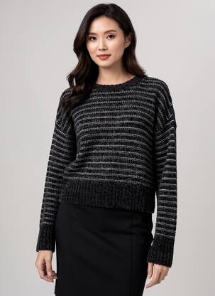 Pulover elasticitate mâneci lungi negru GEVANA femeie