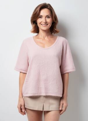 Pulover croială cambrată mâneci scurte roz GEVANA femeie