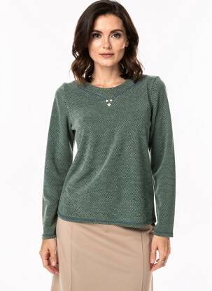 Pulover țesătură melanj mâneci lungi verde BOGUAR femeie