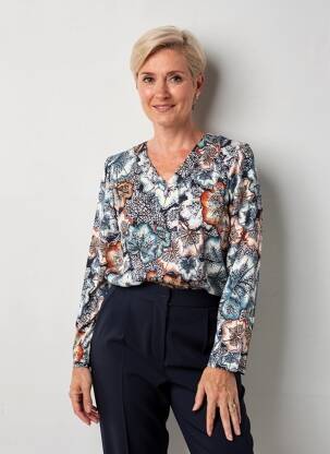 Tricou imprimeu fantezie mâneci lungi albastru GEVANA femeie