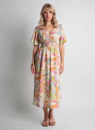 Rochie lungă mâneci scurte mâneci scurte bej RIP CURL femeie