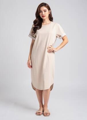 Rochie midi mâneci scurte mâneci scurte bej JACQUELINE DE YONG femeie