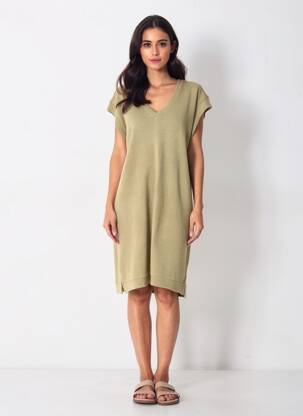Rochie pulover guler în v mâneci scurte verde SUN VALLEY femeie