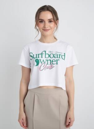 Tricou croială dreaptă mâneci scurte alb TUC SURF femeie