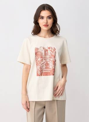 Tricou croială dreaptă mâneci scurte bej SUN VALLEY femeie