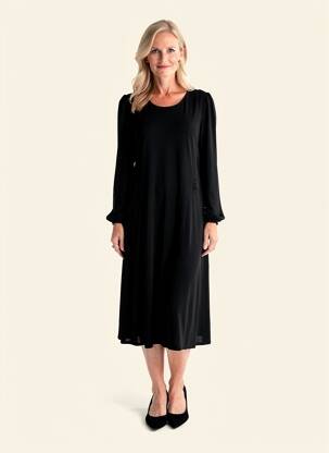 Rochie midi mâneci lungi mâneci lungi negru GEVANA femeie