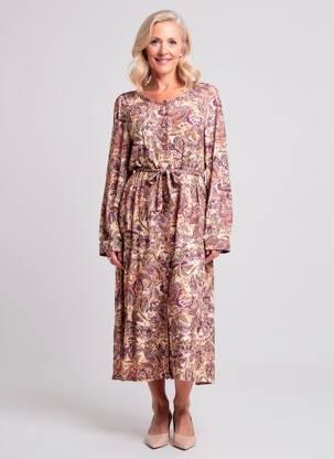 Rochie midi imprimeu floral mâneci lungi bej GEVANA femeie