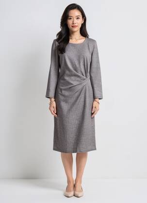 Rochie midi mâneci lungi mâneci lungi gri GEVANA femeie
