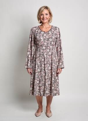 Rochie midi imprimeu floral mâneci lungi roșu GEVANA femeie