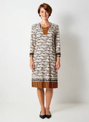 Rochie midi mâneci lungi mâneci lungi bej GEVANA femeie