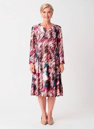 Rochie midi mâneci 3/4 mâneci 3/4 roz GEVANA femeie
