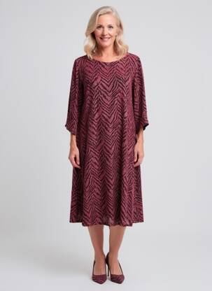 Rochie midi croială fluidă mâneci 3/4 roz GEVANA femeie