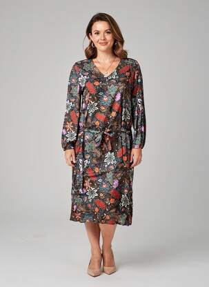 Rochie midi imprimeu floral mâneci lungi negru GEVANA femeie