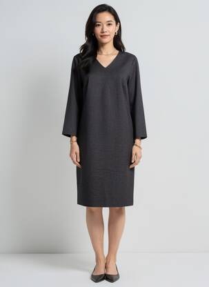 Rochie midi imprimeu fantezie mâneci lungi negru GEVANA femeie