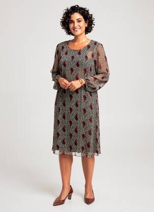 Rochie midi croială fluidă mâneci lungi negru GEVANA femeie