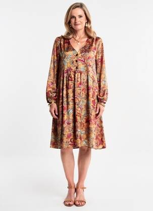 Rochie midi croială fluidă mâneci lungi galben GEVANA femeie