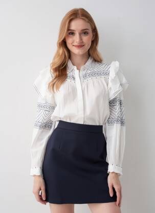 Cămașă țesătură poplin mâneci lungi alb BERENICE femeie
