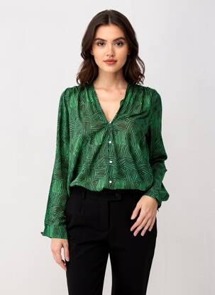 Cămașă croială cambrată mâneci lungi verde ROSEANNA femeie