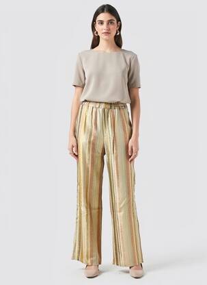 Pantalon larg țesătură crep talie înaltă galben HOD femeie