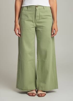 Pantalon chino închidere cu fermoar sub clapetă cu nasturi talie înaltă verde HOD femeie