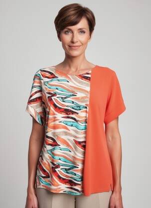 Tricou imprimeu fantezie mâneci scurte portocalie GEVANA femeie
