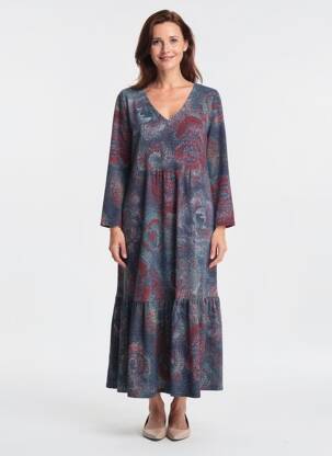 Rochie lungă imprimeu fantezie mâneci lungi albastru GEVANA femeie